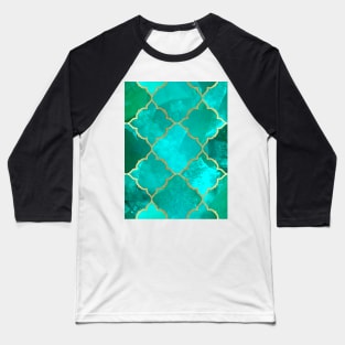 Green Quartz & Gold Moroccan Tile Pattern Baseball T-Shirt